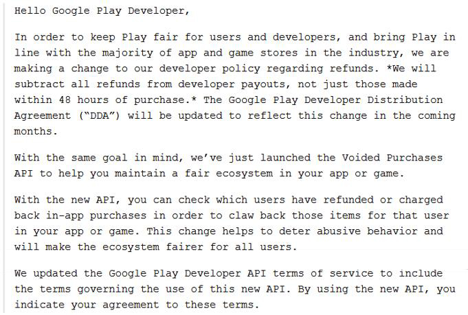 Google Play新规:退款在开发商分成里扣除